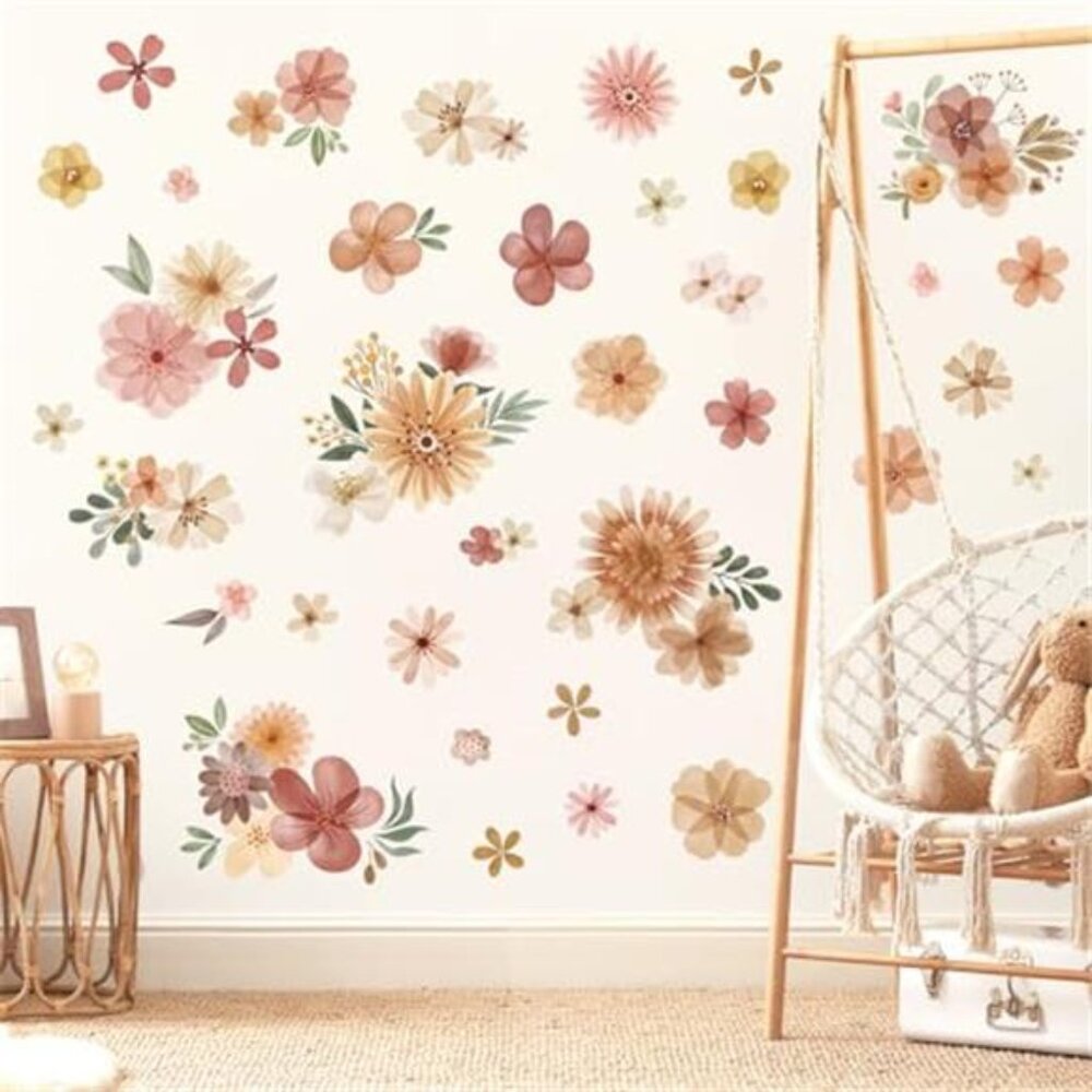 Boho Daisy Flower Wall Decals Watercolor Floral Stickers Nursery Girls Room